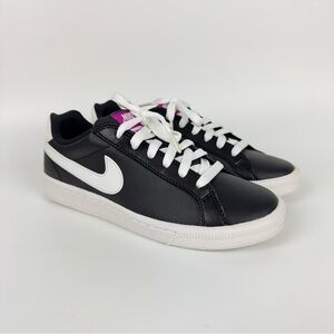 Nike Women Court Majestic Black Leather Lace-Up Sneakers